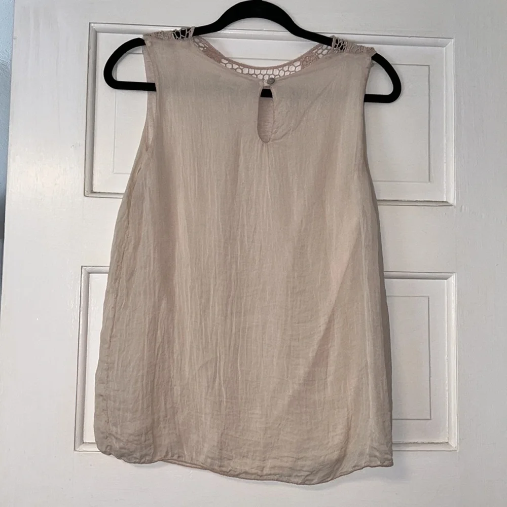 Small Carla Conti made in Italy crochet 100% silk sleeveless blouse tanktop top - Picture 5 of 6